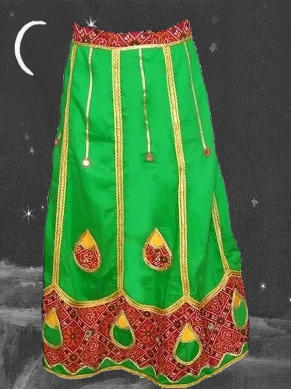 Boho Summer Skirt with Bells & Mirrors India Banjara Midi - 80s